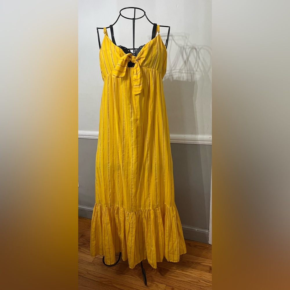 Saylor Eloisa Size M Yellow Gold Boho Maxi Dress Spaghetti Strap